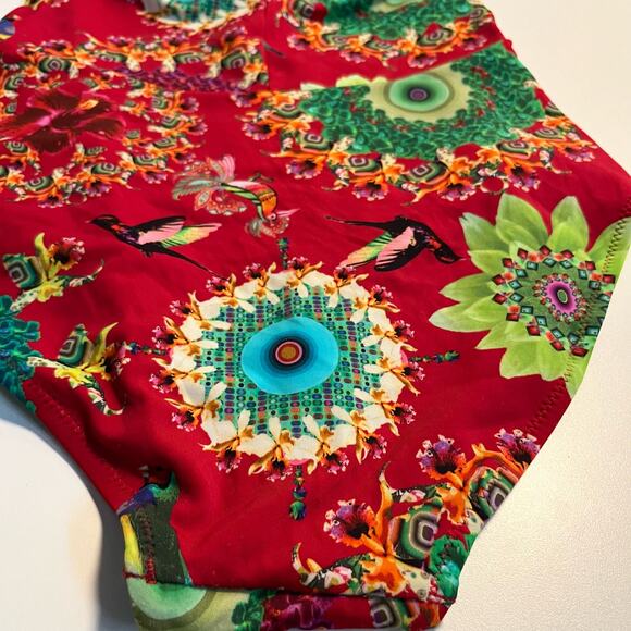 Desigual One Piece Swimsuit Size M Tropical Removable Straps Flowers Birds - Picture 9 of 12